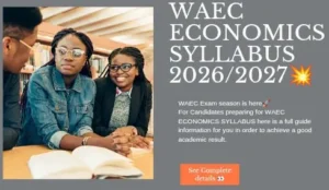 Senior secondary students studying the WAEC Economics syllabus with graphs, charts, and textbooks.